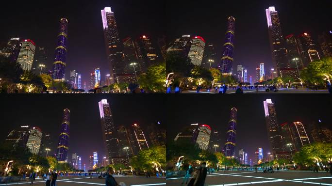 晚上广州CBD休闲放松花城广场夜景