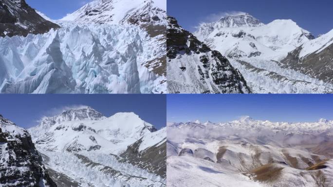 航拍珠穆朗玛峰雪山云雾缭绕