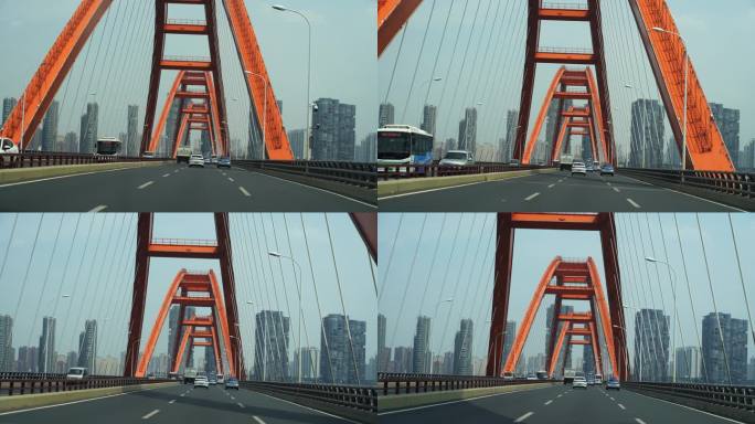 驾驶汽车经过桥梁开车行驶长沙道路第一视角