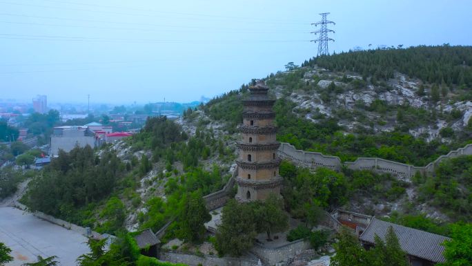 邯郸元宝山古塔环绕上升4k航拍