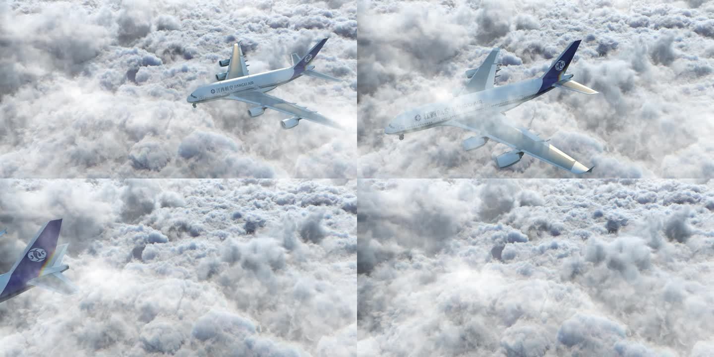 飞机穿过云层转场