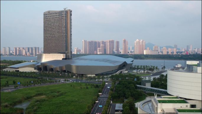 南京江北扬子江国际会议中心长江风景航拍