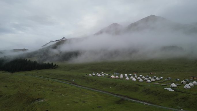 草原风光  晨雾弥漫  新疆风景