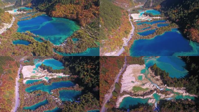 航拍九寨沟地震后树正沟火花海