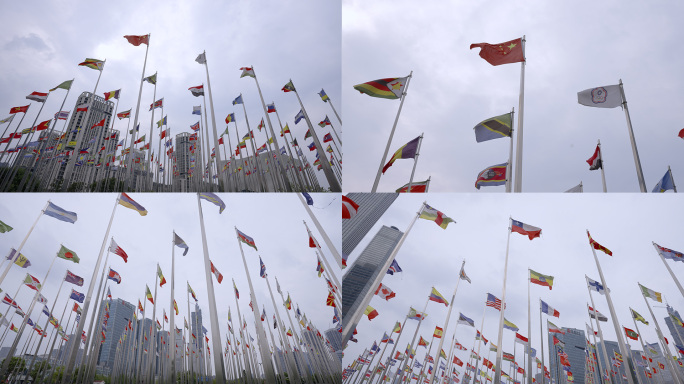 一带一路国家万国国旗G20峰会旗帜飘扬
