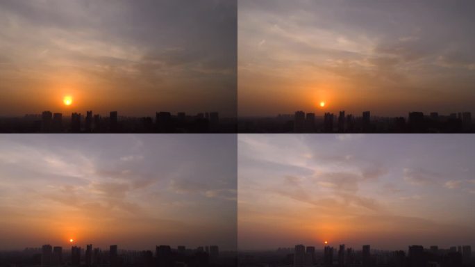 城市落日大雾空气污染城市雾霾天空夕阳西下