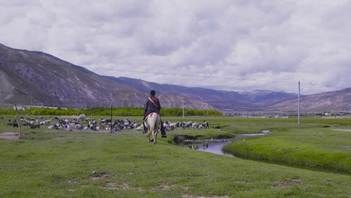 骑马放羊 牧羊人 河边 小溪边 草原小河