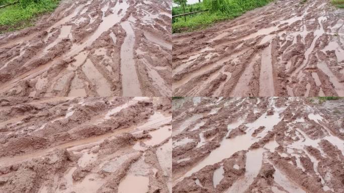 下雨天泥泞泥巴路雨滴泥泞泥雨路大雨泥浆路