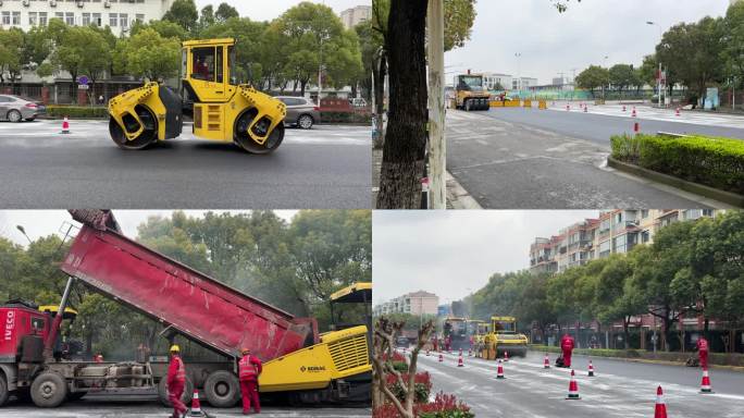 4K原创 建设 修路压路 工人道路