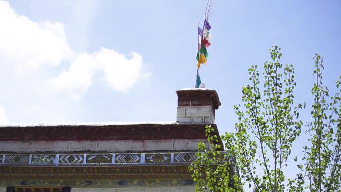 蓝天 空镜 西藏人文 西藏地理 风马旗