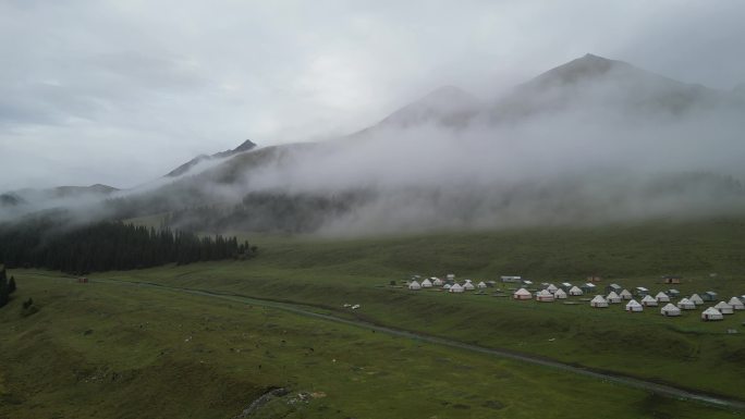 草原风光  晨雾弥漫  新疆风景