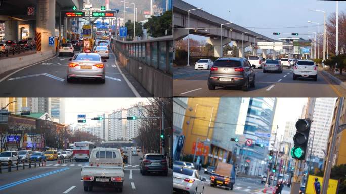 汽车行驶 韩国街道 城市交通 信号灯