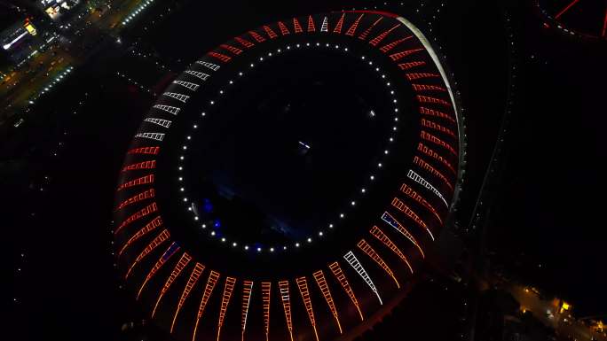 4K天津奥林匹克体育中心夜间航拍