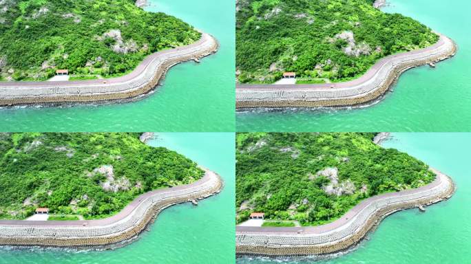 航拍广东惠州大亚湾海岸线山海绿道自然海景