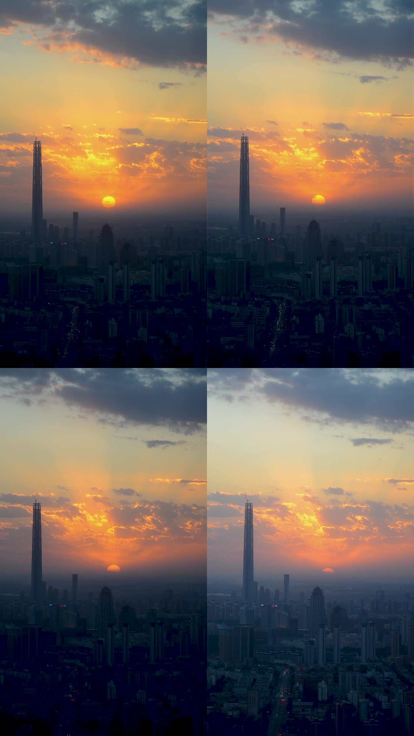 天津市中心高空拍摄的夕阳日落晚霞延时