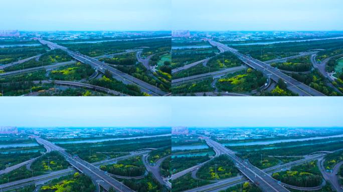 天津高架桥、交通枢纽、立交桥4k航拍