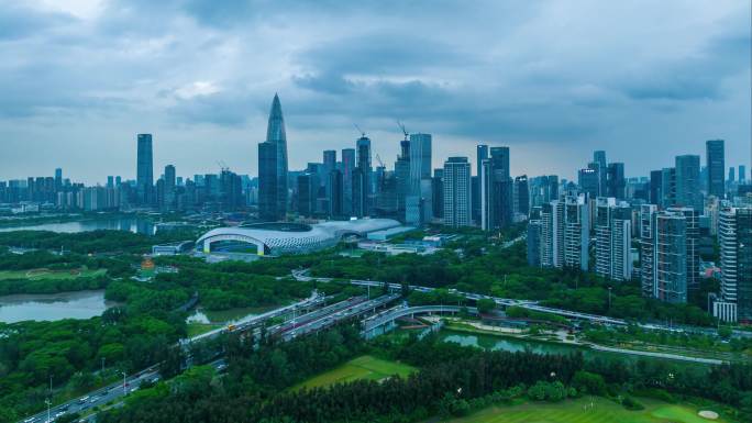 深圳南山城市交通车流航拍