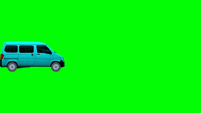 绿幕抠像面包车行走，绿屏绿布五菱之光汽车