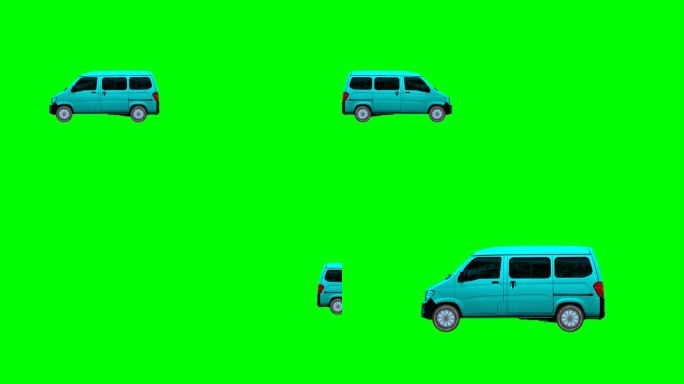 绿幕抠像面包车行走，绿屏绿布五菱之光汽车