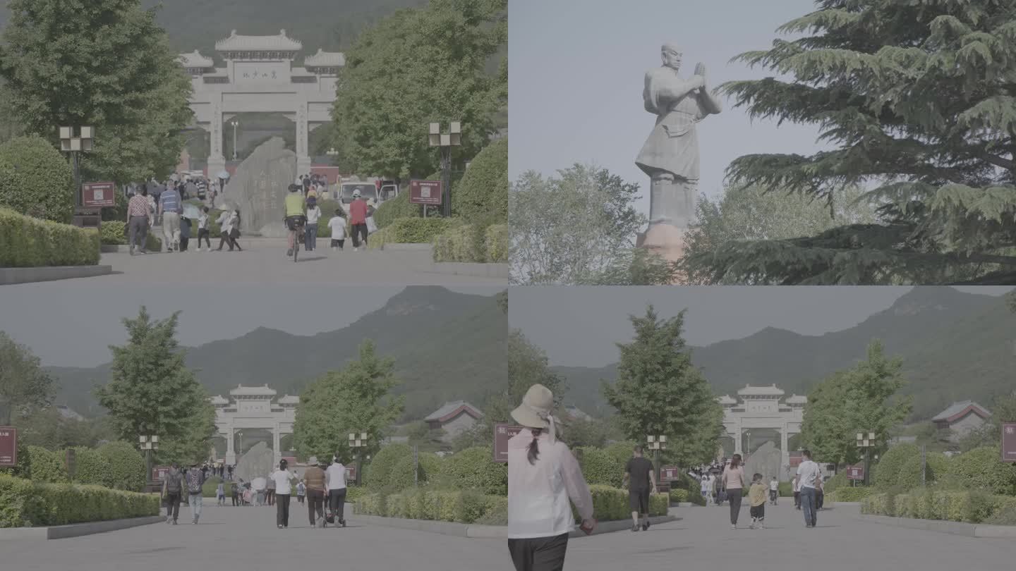 嵩山少林寺 大门远景山脉 僧人雕像 4K