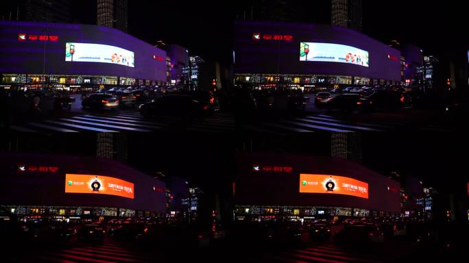 夜晚车辆过斑马线转弯晚上汽车行驶道路夜景