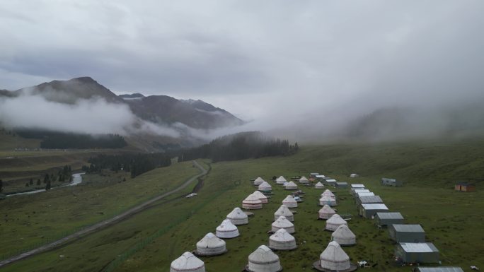 草原风光  晨雾弥漫  新疆风景