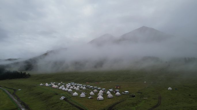 草原风光  晨雾弥漫  新疆风景