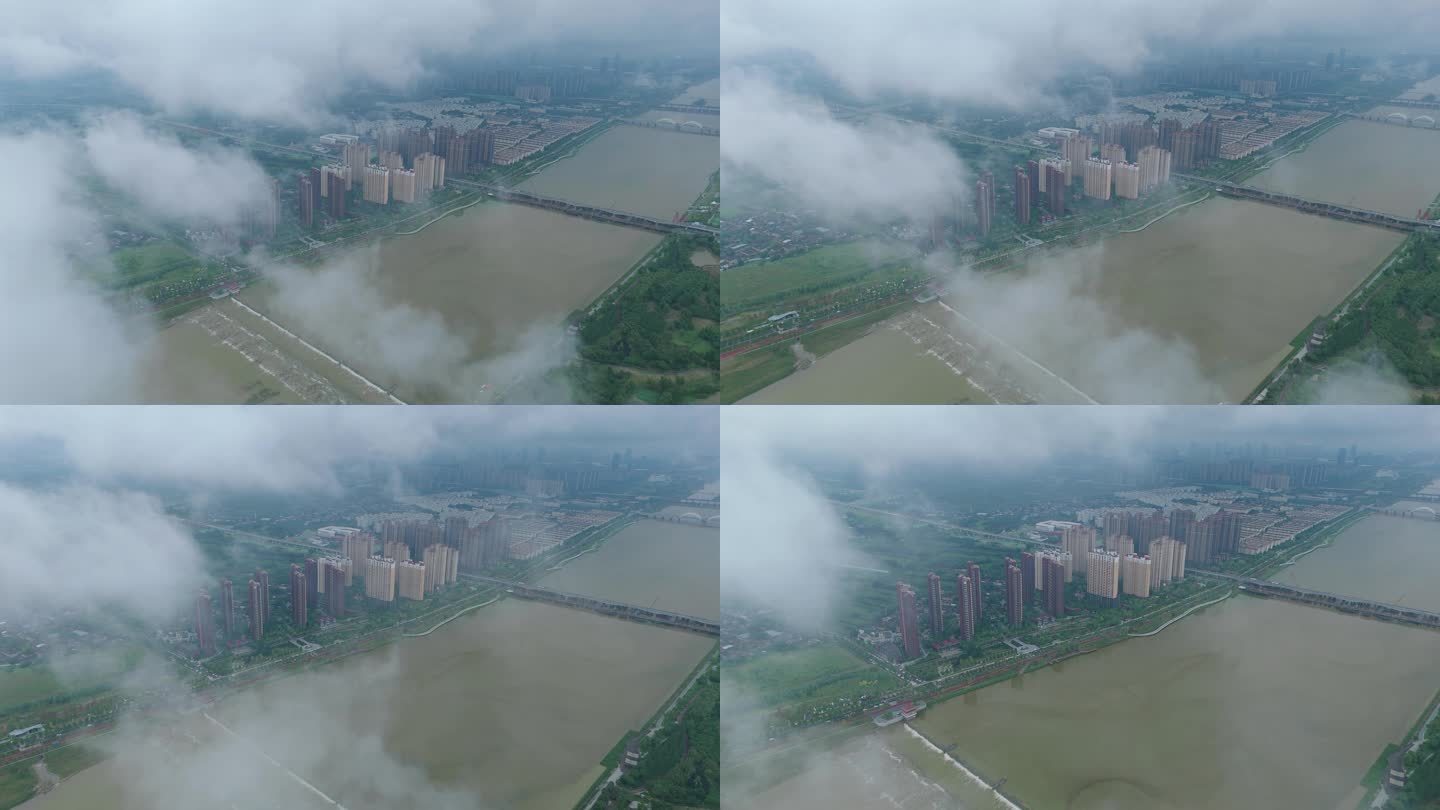 4K航拍穿过云层的灞河
