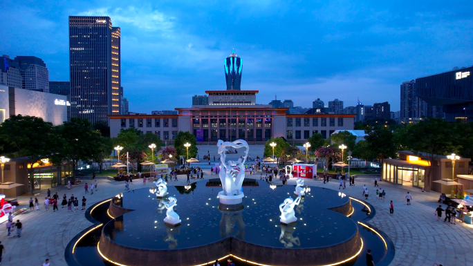 杭州武林广场夜景航拍