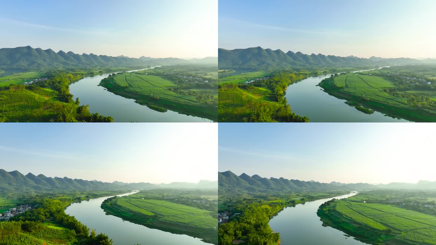 航拍青山绿水河流