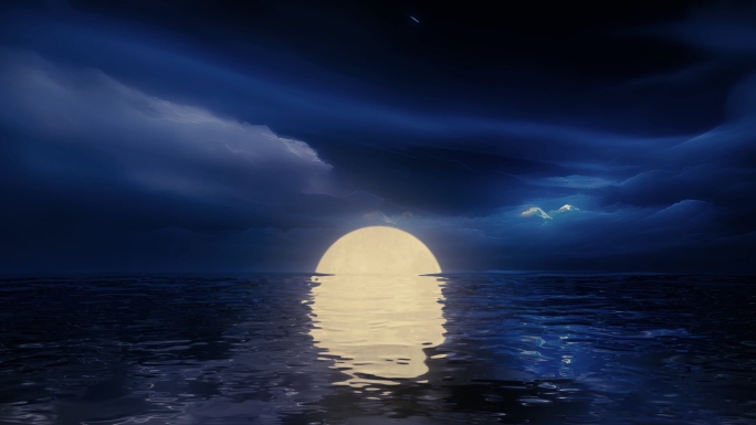三组大海海面水面海上明月月亮升起动画组合