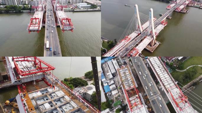城市建设:桥梁施工航拍