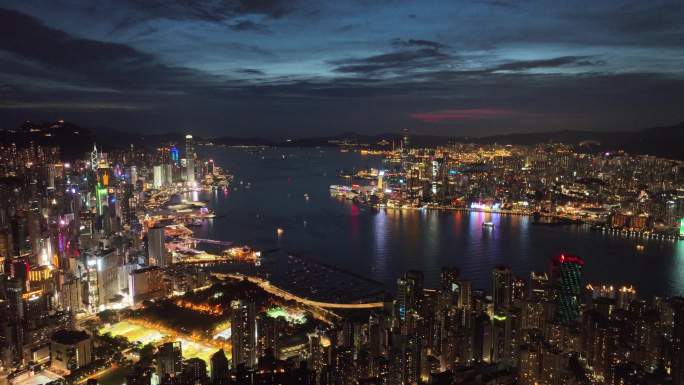 航拍全景维港夜景