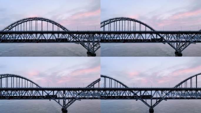 九江长江大桥清晨特写航拍