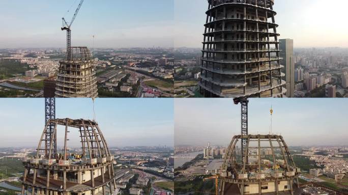 城市建设：超高层建筑钢结构施工航拍