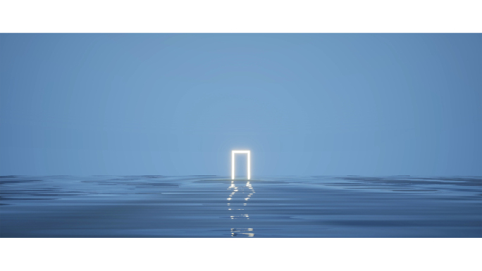 【4K极简空间】发光时空之门海面概念创意
