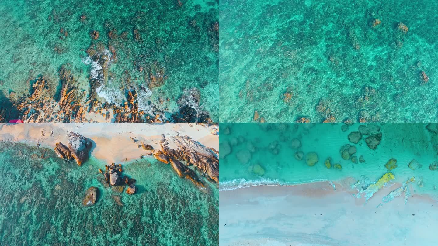 蜈支洲岛蓝色海面礁石航拍