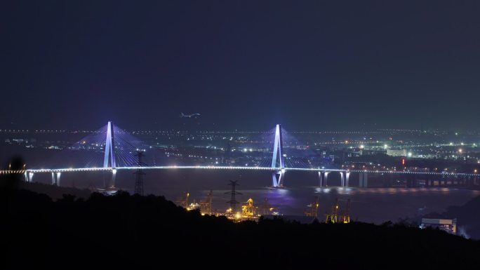 台州椒江城市发展夜景飞机