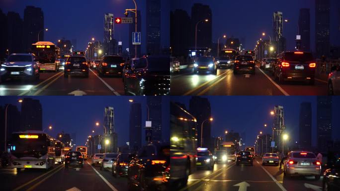 城市夜景开车行驶第一视角夜晚下班驾驶汽车