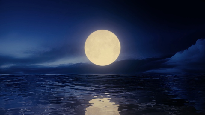 三组大海海面水面海上明月月亮升起动画组合