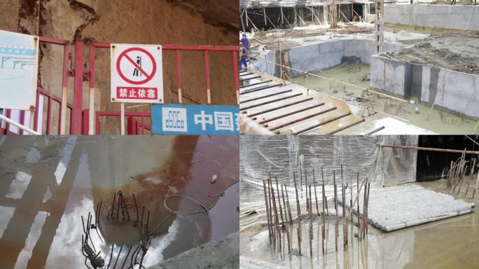 建筑工地：深基坑航拍，施工降排水