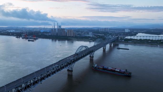 九江长江大桥清晨航拍