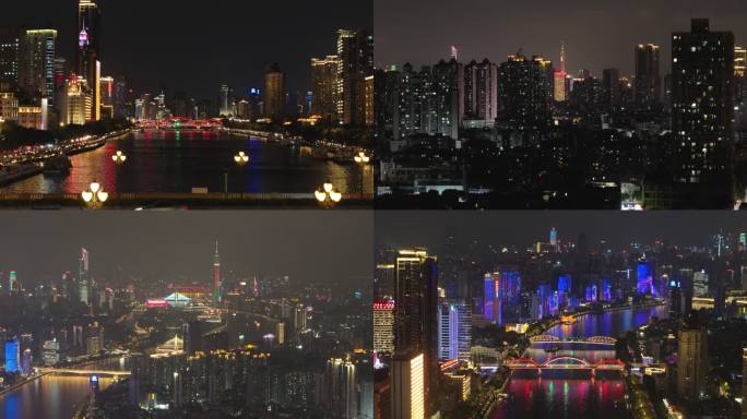 广州航拍夜景广州塔 珠江新城 立交桥
