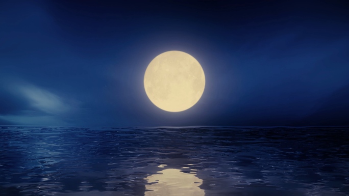唯美大海海面水面海上明月月亮升起组合动画