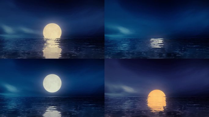 唯美大海海面水面海上明月月亮升起组合动画