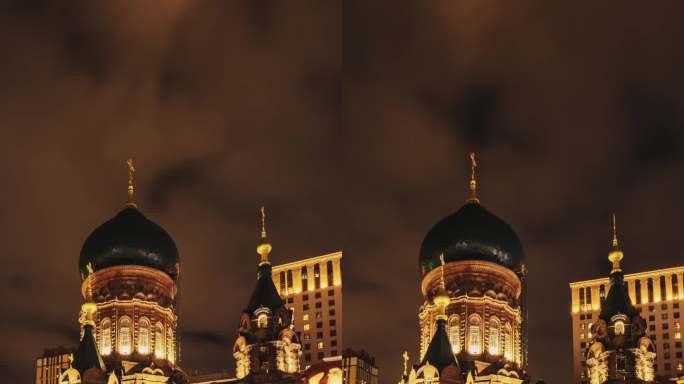 哈尔滨圣索菲亚大教堂索菲亚广场延时竖版