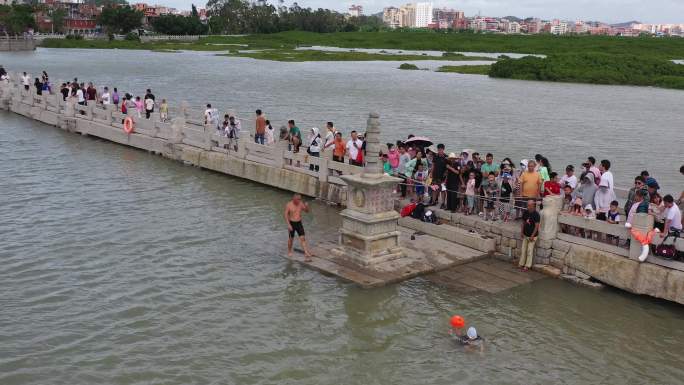 泉州世界遗产点洛阳桥天文大潮航拍