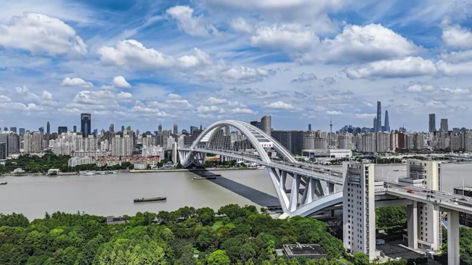 【4K60帧】上海卢浦大桥蓝天白云延时