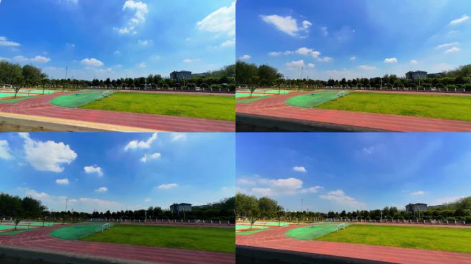 蓝天白云下的学校操场 天空云彩延时摄影
