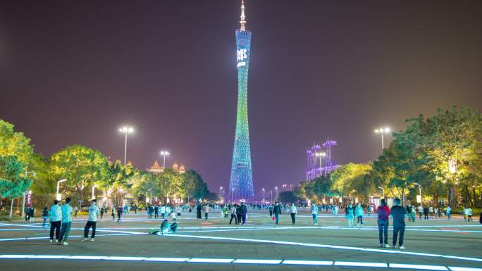 晚上广州CBD周末放松花城广场夜景